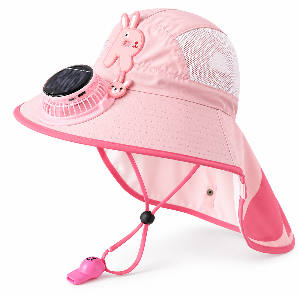 Pink Bunny fan sun hat, front view on white