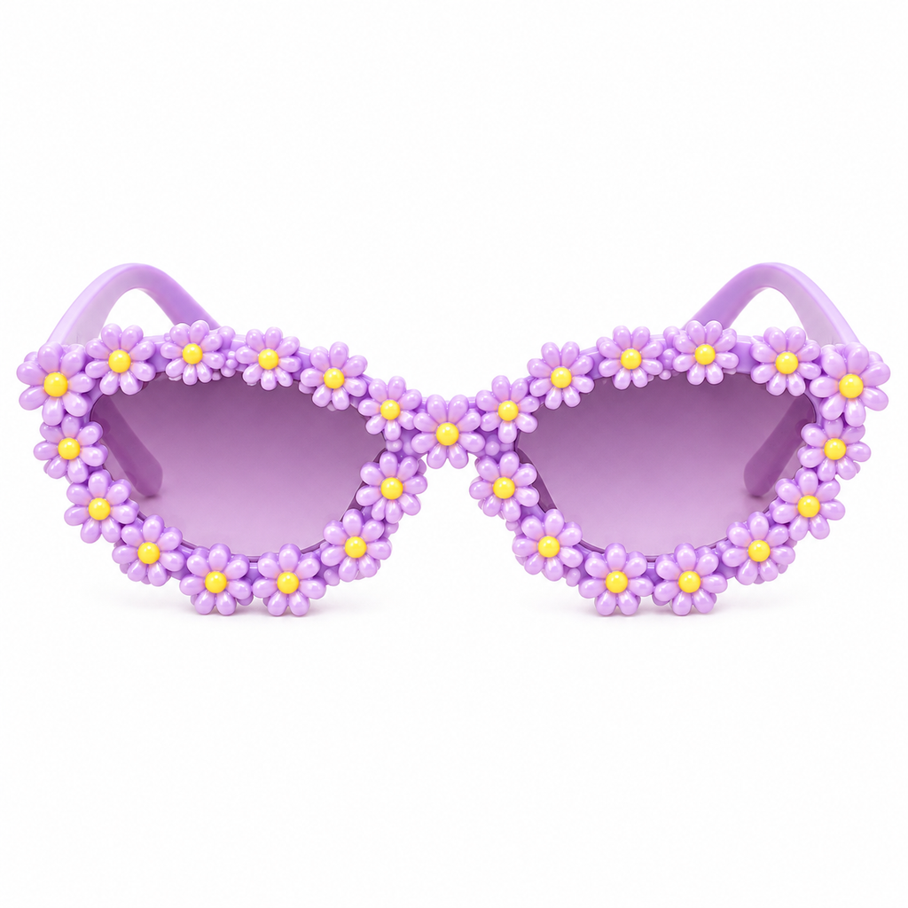 Lavender Daisy sunglasses, front view on white