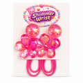 Crystal Bloom Hot Pink flower hair ties, two on a display card against white