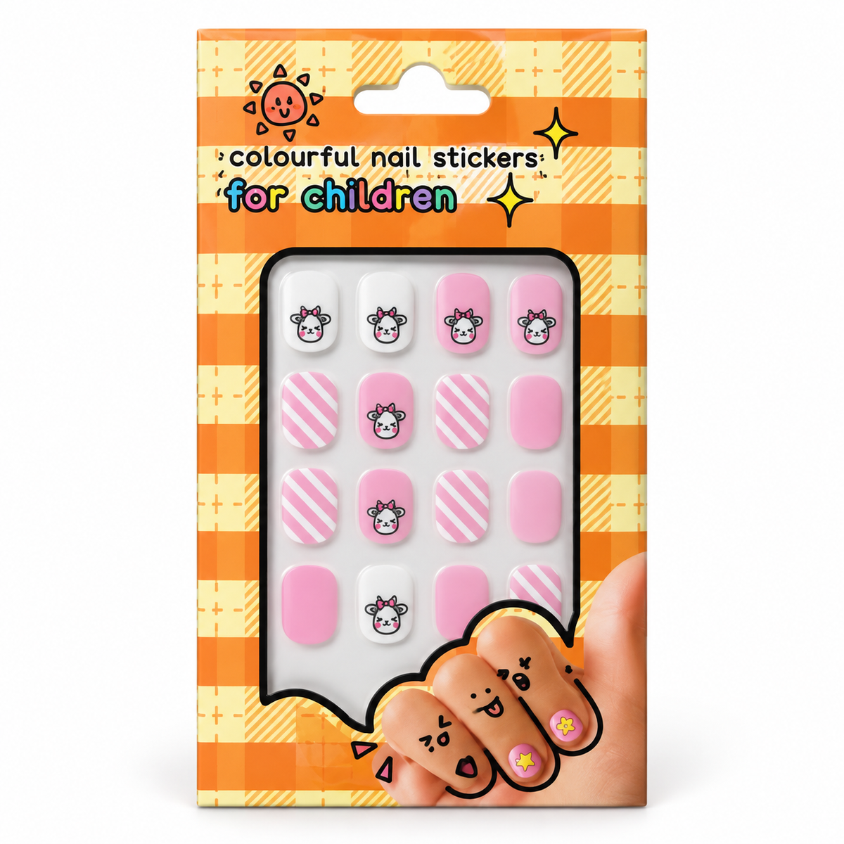 Pink Cow and Stripes nail sticker package on white