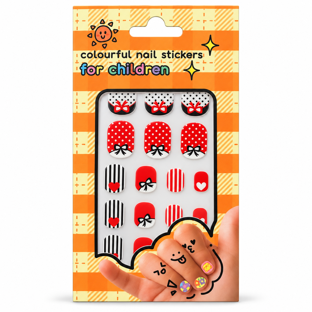 Red and Black Bows nail sticker package on a white background — AI-enhanced product photo