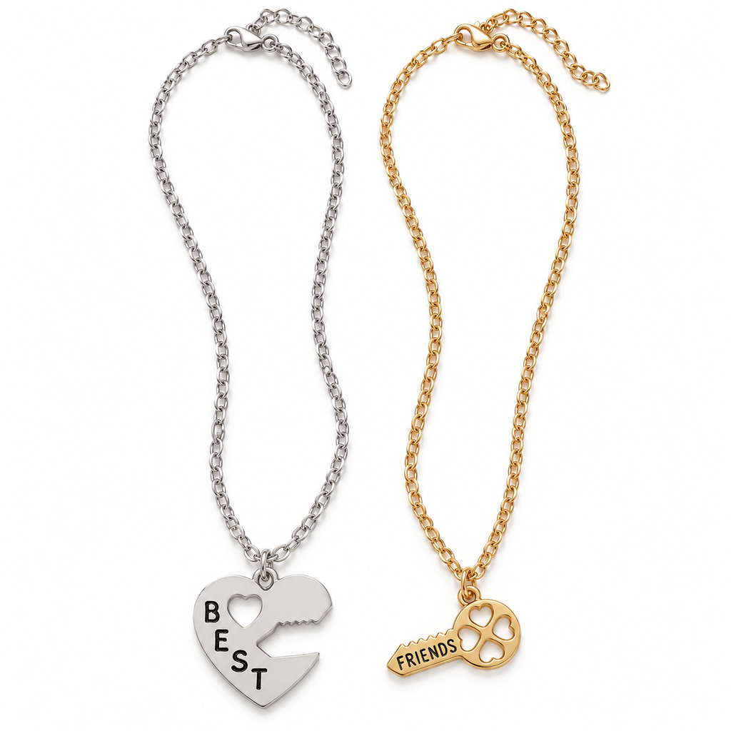 best friends necklace pair on a white background