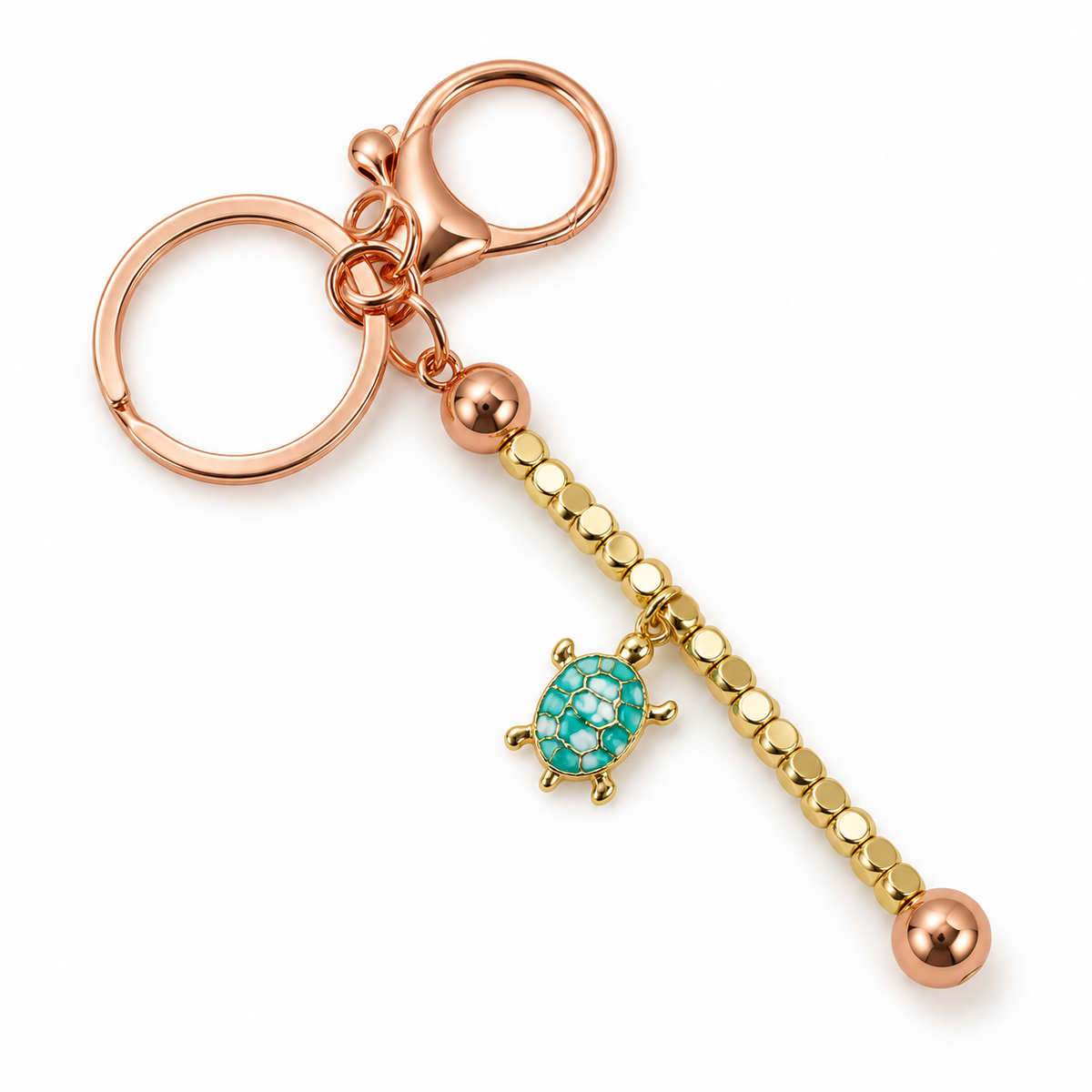 turquoise turtle keychain on a white background